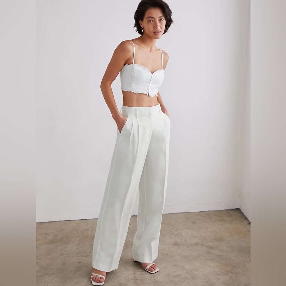 Aritzia Wilfred The Effortless Pleated White Linen Trouser Pants Sz 6 High Waist
